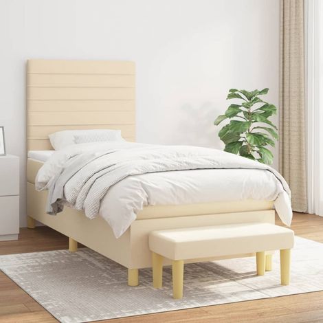 Lattenrostbett mit Matratze Creme 90x200 cm Stoff (1/5)