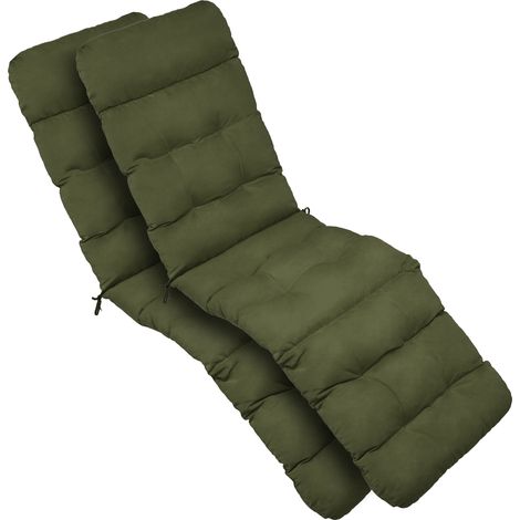 2X Matelas de transat confortable, 200 x 50 x 8 cm, vert olive (1/5)