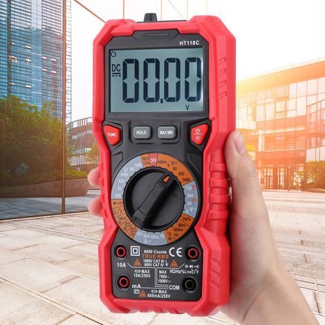 Multimètre Numérique HT118C Mesure Tension AC/DC, Ampère, Résistance, Capacité, Fréquence et Température avec Lampe de Poche (1/5)