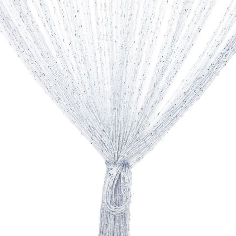 Rideau de Porte Argent Décoratif à Cordes 100 x 200 cm, Panneau Mural pour Fenêtre et Salle, Frange Moustiquaire, Divise-Pièce pour Mariage, Noël, Chambre (Blanc) (1/5)