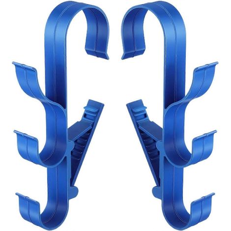 Crochets de piscine - Lot de 2 supports muraux à 3 crochets réglables 30 cm en ABS pour perches, épuisettes et skimmer, gain de place (1/5)