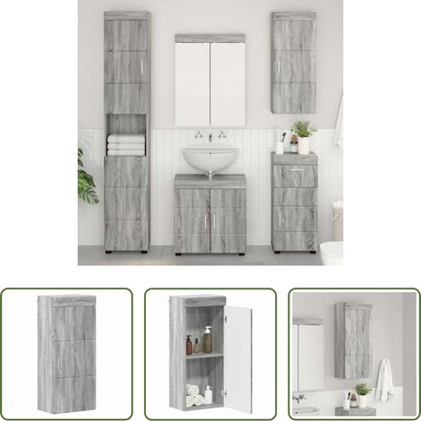 vidaXL Stauraum - Badezimmer-Wandschrank TULUM Graues Sonoma 37 x 24,5 x 86 cm (1/5)