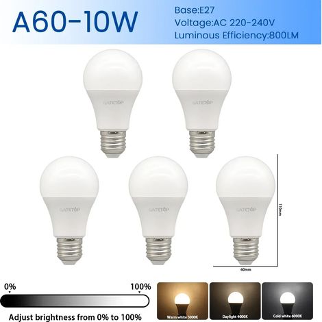 (A60 E27, Blanc froid 6000K) 5 ampoules LED, projecteurs d'intérieur, éclairage encastré (1/3)