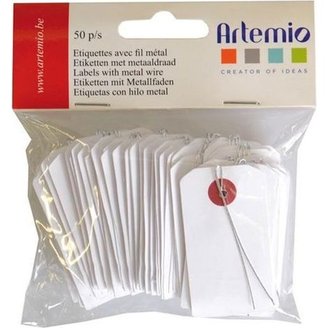 100 mini étiquettes blanches avec fil métallique 3 x 5,5 cm