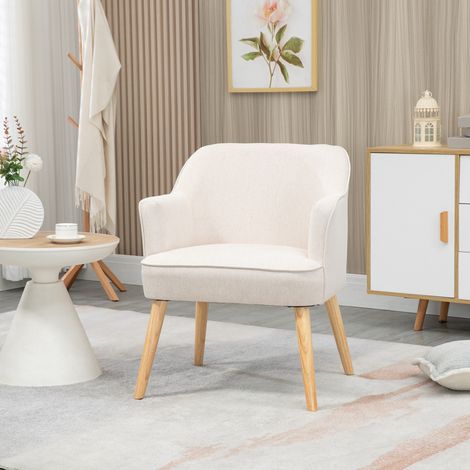Butaca de Salón Moderna Sillón Tapizado en Lino Sintético Patas de Madera para Dormitorio Oficina 64,5x65x79,5 cm Crema (1/5)