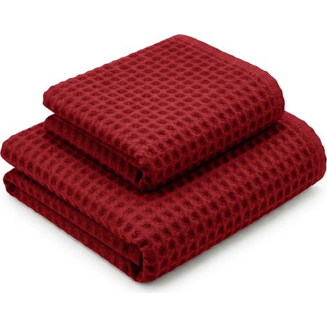 Asciugamani Nido d'Ape 100% Cotone 330 g/m² Made in Italy – Set 2 Pezzi (60x110 + 40x60) Tex Family – Bordeaux