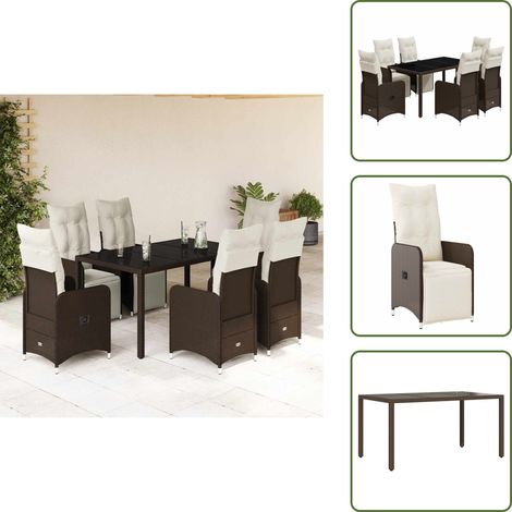 7-tlg. Garten-Bistro-Set mit Kissen Braun Poly Rattan - Bistro Set - Bistro Sets - Bistroset - Garten Bistro Set (1/5)