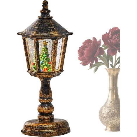 Décoration de Noël en forme de boule de neige, lampe de table hexagonale remplie d'eau (arbre doré) (1/5)