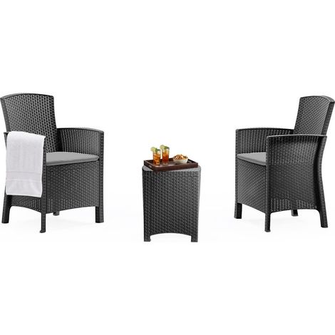 Set salotto da esterno Armin, Salottino outdoor, Set da balcone o giardino, Composizione soggiorno per esterni, Made in Italy, Antracite