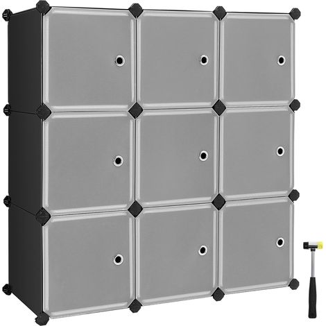Meuble de Rangement Modulable, 9 Cubes, Étagère en Plastique, avec Portes, pour Vêtements, Chaussures, Livres, Assemblage Facile, Noir (1/5)