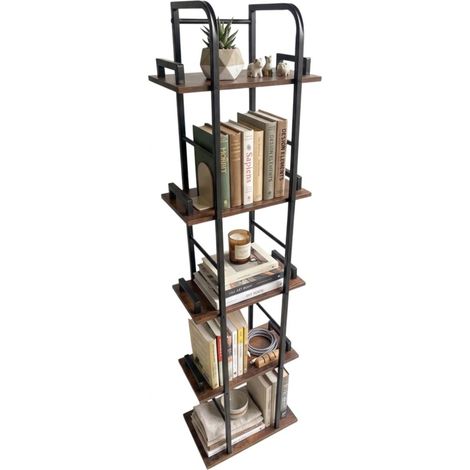 Estantería Relaxdays, HBT: 143 x 38 x 24 cm, 5 baldas abiertas, auxiliar para salón, cocina, pasillo, negro/marrón