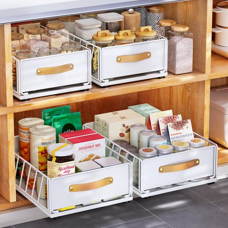 Tiroir armoire coulissante en métal organiseur avec poignée étagère de rangement de cuisine avec armoire Nano - salle de bains panier tiroir (40 Profondeur x 30 Largeur x 16 Hauteur cm)