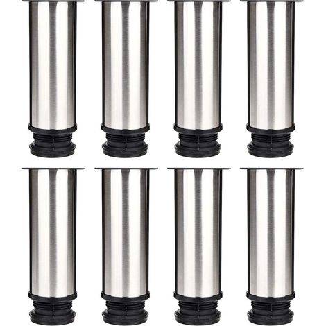 Lot de 8 Pieds de Meubles, Pied Cuisine Réglables Ø 50 mm/Hauteur 150 mm Ronds Métal Acier Inoxydable Canapé Jambe Table Pieds (1/5)