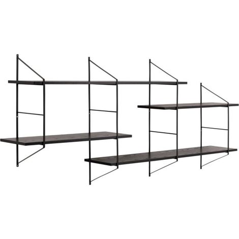 Étagère murale en métal et 4 tablettes en bois noir cendré - VAIK (1/5)