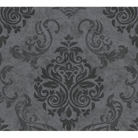 Barock Tapete Profhome 953723 Vliestapete leicht strukturiert mit Ornamenten schimmernd anthrazit graphit-schwarz grau 5,33 m2
