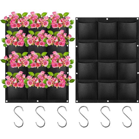 Sac de plantation suspendu vertical à 12 poches pour la culture de fleurs, légumes et herbes aromatiques - Idéal pour les balcons, jardins, terrasses et murs intérieurs/extérieurs (1/5)