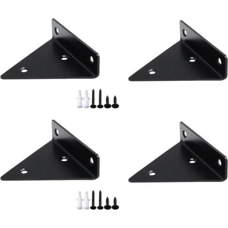 4 Pièces Supports à Tablettes Flottantes Support D'étagère en Triangle en Métal Flottant Equerre Etagere Mural Dissimulés Avec 16 vis Brace de Tablette Murale Salle de Bricolage Décoration - Noir (1/4)
