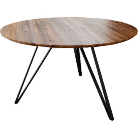 Runder Esszimmertisch Akazie nussbaum Schweizer Kante 110 cm Metallfuß INSA (1/5)