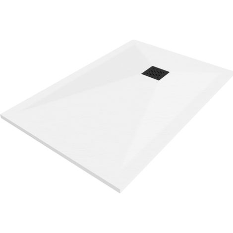 Mexen Stone+ rechteckige Komposit-Duschwanne 140 x 80 cm, weiß, schwarze Abdeckung - 44108014-B (1/5)