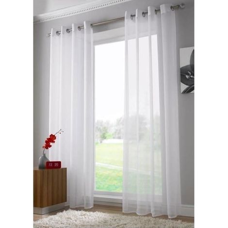 (Blanc, Beige, Rouge)Panneaux voilages - Noname - Lot de 2 - Blanc et beige - 140 x 240 cm - Œillets métal