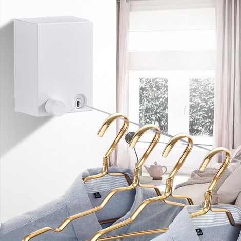 Corde à linge rétractable en acier inoxydable, étendoir mural extensible 4,2m, fil ajustable portable, fixation sans perçage pour intérieur et extérieur (1/5)