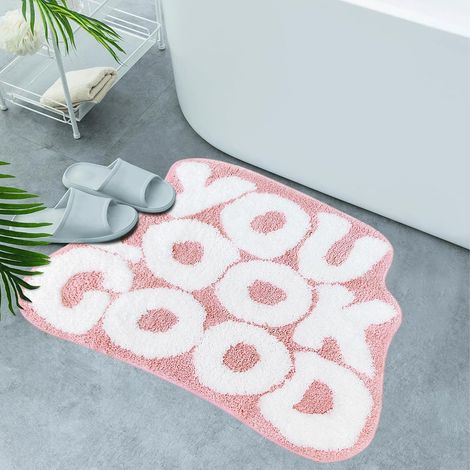 Tapis de Bain, Tapis de Salle de Bain Mignons, Tapis de Cuisine Roses en Tissu Mousse et Absorbant en Corail, Tapis d'Accueil Drôles et Cool pour Intérieur Antidérapants et (1/5)