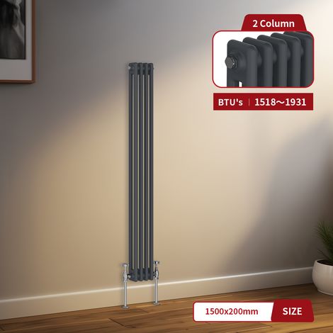 Warmehaus Traditional Radiator 2 Column Anthracite Central Heating 1500 x 200mm (1/5)