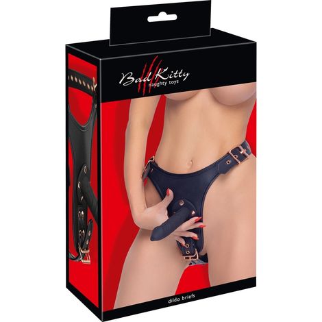 Bad Kitty - Strap-on 3D con tre dildo, nero, taglia 2XL (1/5)
