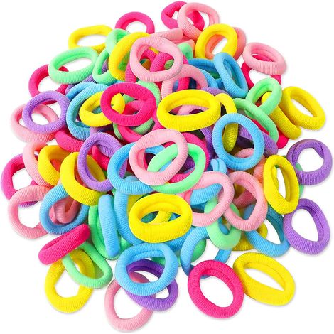 100 elastici per capelli per ragazze, piccoli elastici, mini elastici colorati per bambine, neonate e ragazze (1/5)
