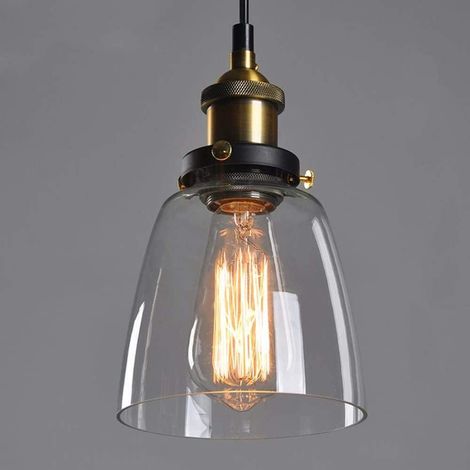 Suspension Vintage Luminaire Industriel Abat-jour en Verre Lampe Style Plafonnier Culot Edison E27 40W Pour Sallon Cuisine Chambre à coucher Restaurant Café Repas -（Verre clair） [Classe énergétique D] (1/5)
