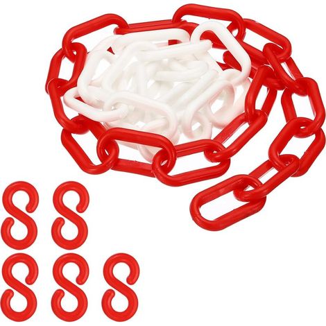 Maillons de chaîne en plastique rouge et blanc, 100 cm,6 mm, pour barrières, parkings, clôtures, portails et décoration (1/5)