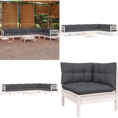 8-tlg. Garten-Lounge-Set mit Kissen Weiß Kiefer Massivholz - Garten Lounge Set - Kiefernholzmöbel - Outdoor Möbel - Gartengeräte - Loungemöbel - Home & Living