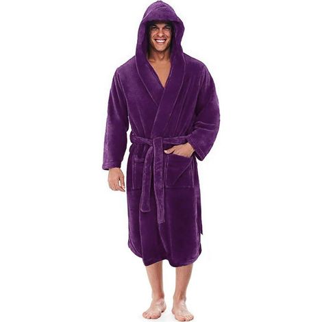Peignoir Homme Capuche Ultra Doux Robe de Chambre Longue Eponge Moelleuse Tenue Confort Maison Peignoir de Bain Spa Sauna Hotel Massage (1/5)