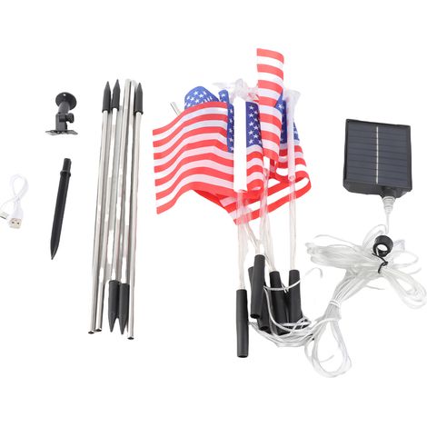 Ortviai Guirlande Solaire en Forme de Drapeau Américain – 6 Unités, 8 Modes Lumineux Rouge, Blanc, Bleu (1/4)