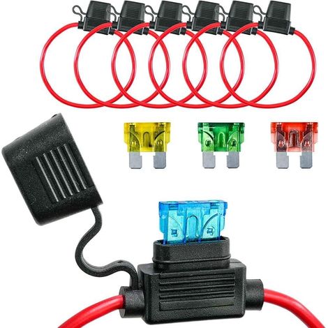 Lot de 6 porte-fusibles 10 AWG pour voiture, camion, moto, étanche avec fusibles plats en ligne, câble en cuivre, fusibles standard pour voiture/bateau 2 x 20 A, 2 x 30 A, 2 x 40 A (1/5)