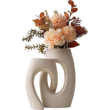 Set mit 1 mattweißen Donutvase im nordischen Stil, die ein verliebtes Paar darstellt, für eine Hochzeit oder einen Feiertag.