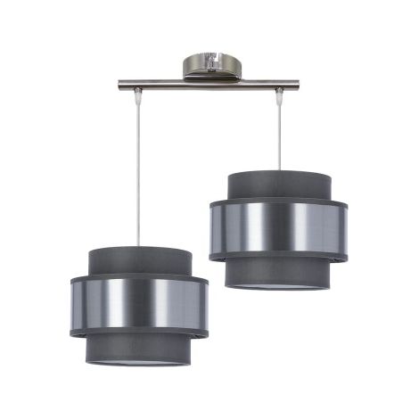 Lampe suspendue Hare chrome 2x60w e27 abat-jour gris + argent