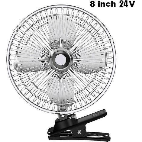 12/24V Sommer-Elektroventilator für Auto, Transporter und Haushalt, 2 Geschwindigkeiten, mit Klemme, schwarz, 15 cm (6 Zoll) 12V - 15 cm (6 Zoll) 24V, Stahlfarbe.