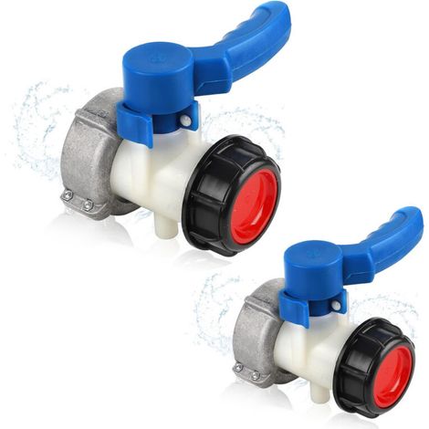 Lot de 2 accessoires pour vannes de 1 000 L, connecteur de réservoir IBC DN50 (62-75 mm), vanne de vidange, connecteur de réservoir IBC, connecteur de réservoir IBC, vanne papillon (1/5)