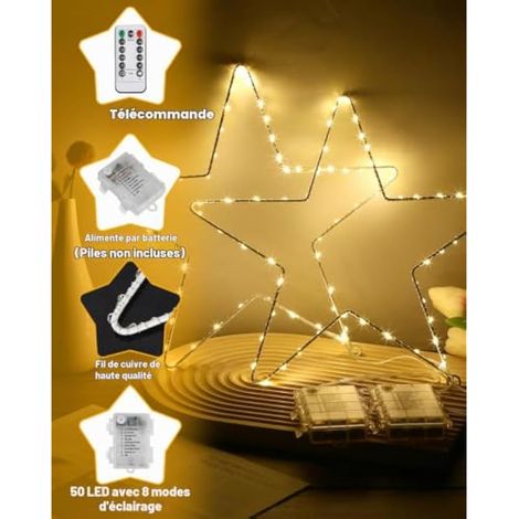 Guirlande lumineuse étoiles de Noël, guirlande lumineuse de Noël pour fenêtres, blanc chaud (1/3)