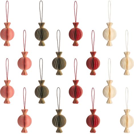 Set of 16 Christmas Baubles Multicolour Honeycomb Paper Hanging Ornaments 3D Decorations for Xmas RAUMA