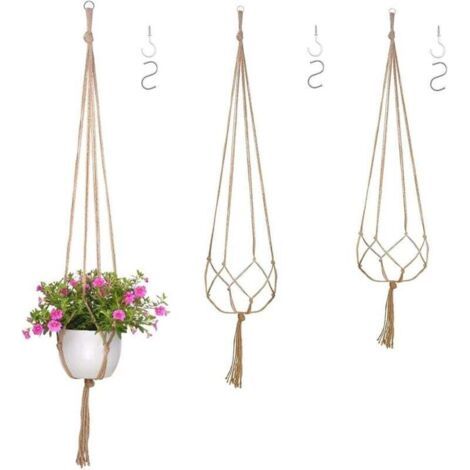 Lot de 2suspensions en de 90 cm, 105 cm, avec crochet, en corde de jute, pot de fleurs à suspendre avec pompon, panier suspendu d'intérieur pour plantes d'intérieur