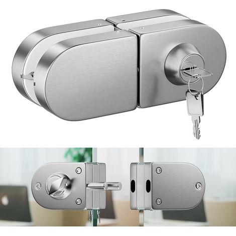 Serrure de porte en verre sans perçage en acier inoxydable 304, finition nickel brossée, compatible avec verre trempé 10–12 mm, installation rapide, design moderne et élégant (1/5)