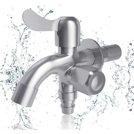 Grifo doble Crediri de 1/2" de acero inoxidable 304 para lavadora, lavavajillas, jardín, hogar e industria, resistente a las heladas. (1/5)