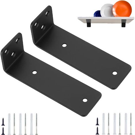 2 pièces - Support d'angle pour étagère - Support d'étagère robuste - Support mural pour étagères - Support en L - Grande capacité de charge - Vis et chevilles de fixation incluses - Support mural en (1/5)