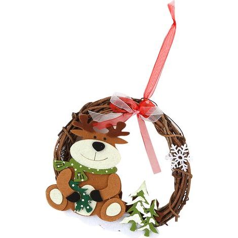 Dekorativer Rattan-Weihnachtskranz, runder Weidenkranz, Weihnachtsbastelidee, Innendekoration für Zuhause, Partys, Geschäfte und Büros (OfficeBear). (1/5)