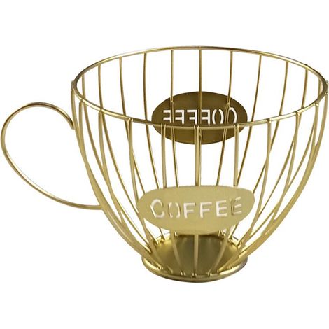 Il cestino portaoggetti dorato è ideale per conservare capsule di caffè e frutta, risultando perfetto per bar e hotel. (1/2)