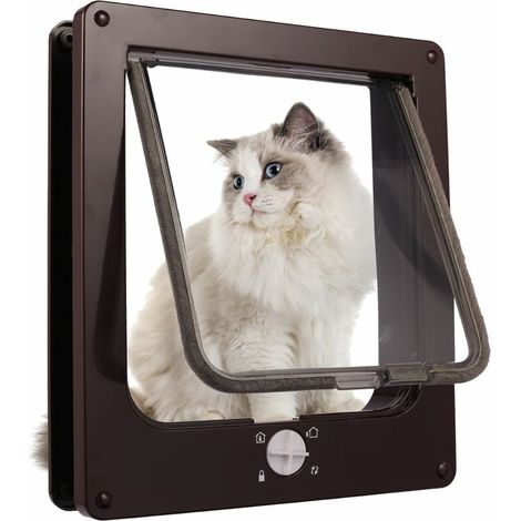 Chatière magnétique à 4 voies 23.5 x 27 x 5.5cm pour chats et petits chiens, porte avec tunnel pour animaux de compagnie - Brun L (1/5)