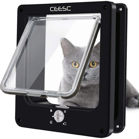Chatière Verrouillable à 4 Voies pour Chats et Chiens Porte Battante pour Animaux de Compagnie avec Tunnel