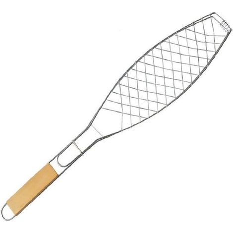 Grillbesteck-Set – Fischgrillklemme mit Holzgriff, 57 x 11 cm, speziell für Fisch (1/2)